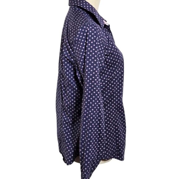 L.L. Bean Navy and Pink Polka Dot Button Down Shirt - Picture 3 of 6